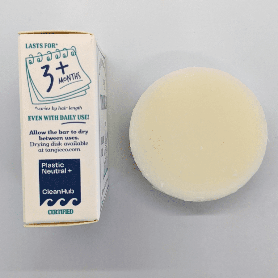 Vintage peppermint conditioner bar by Tangie, zero-waste hair care solution with a refreshing mint scent, made with plant-based ingredients for smooth, hydrated hair.