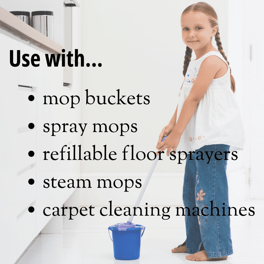 Tangie Floor Cleaner usage guide with mop buckets, spray mops, steam mops, and carpet machines