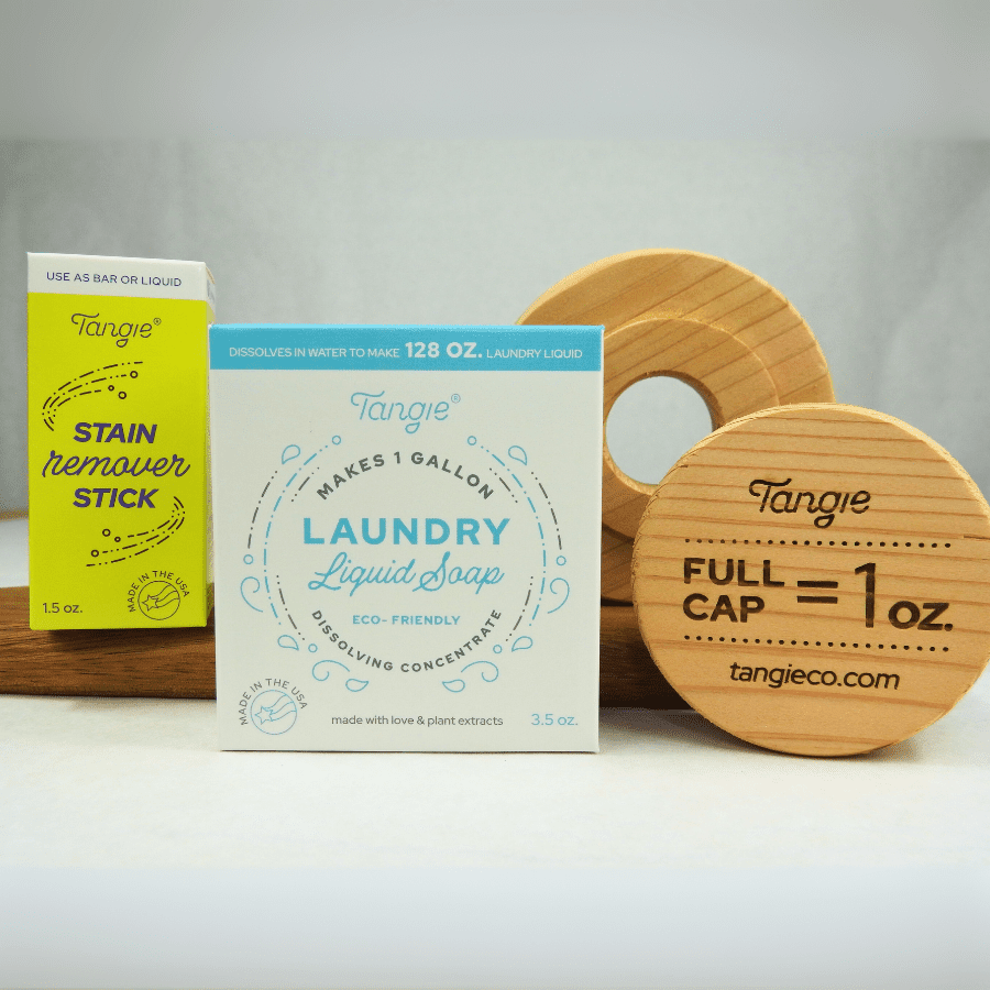 Zero waste laundry stain remover bar by Tangie Co, eco-friendly and plastic-free