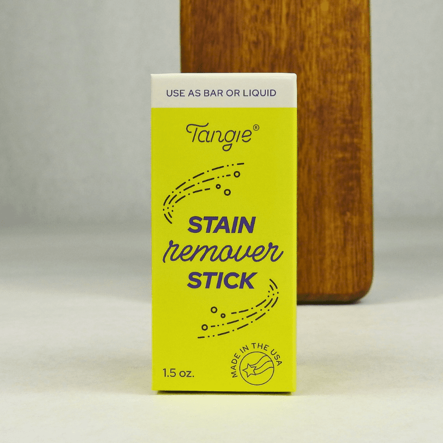 Tangie Laundry Stain Remover Bar in the box showcasing the eco-friendly plastic-free packaging