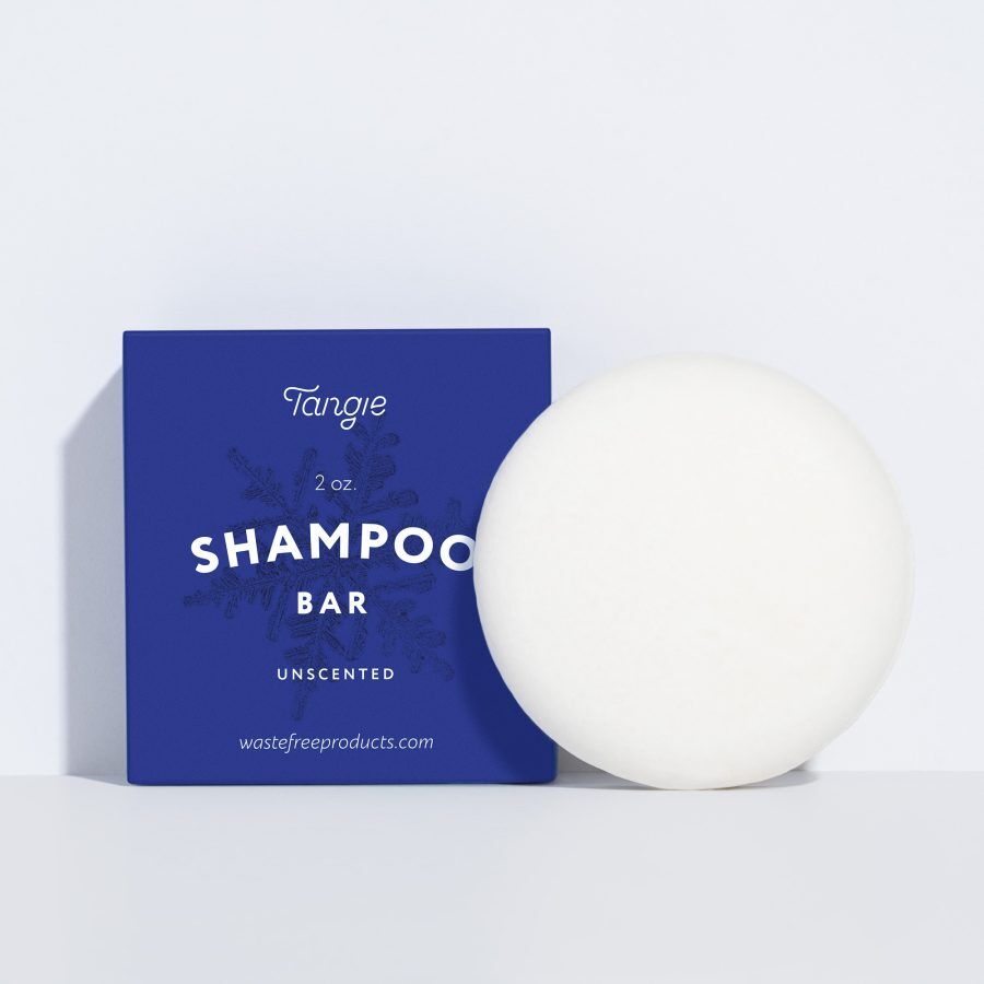 Tangie unscented round solid shampoo bar with packaging, eco-friendly zero-waste hair care solution